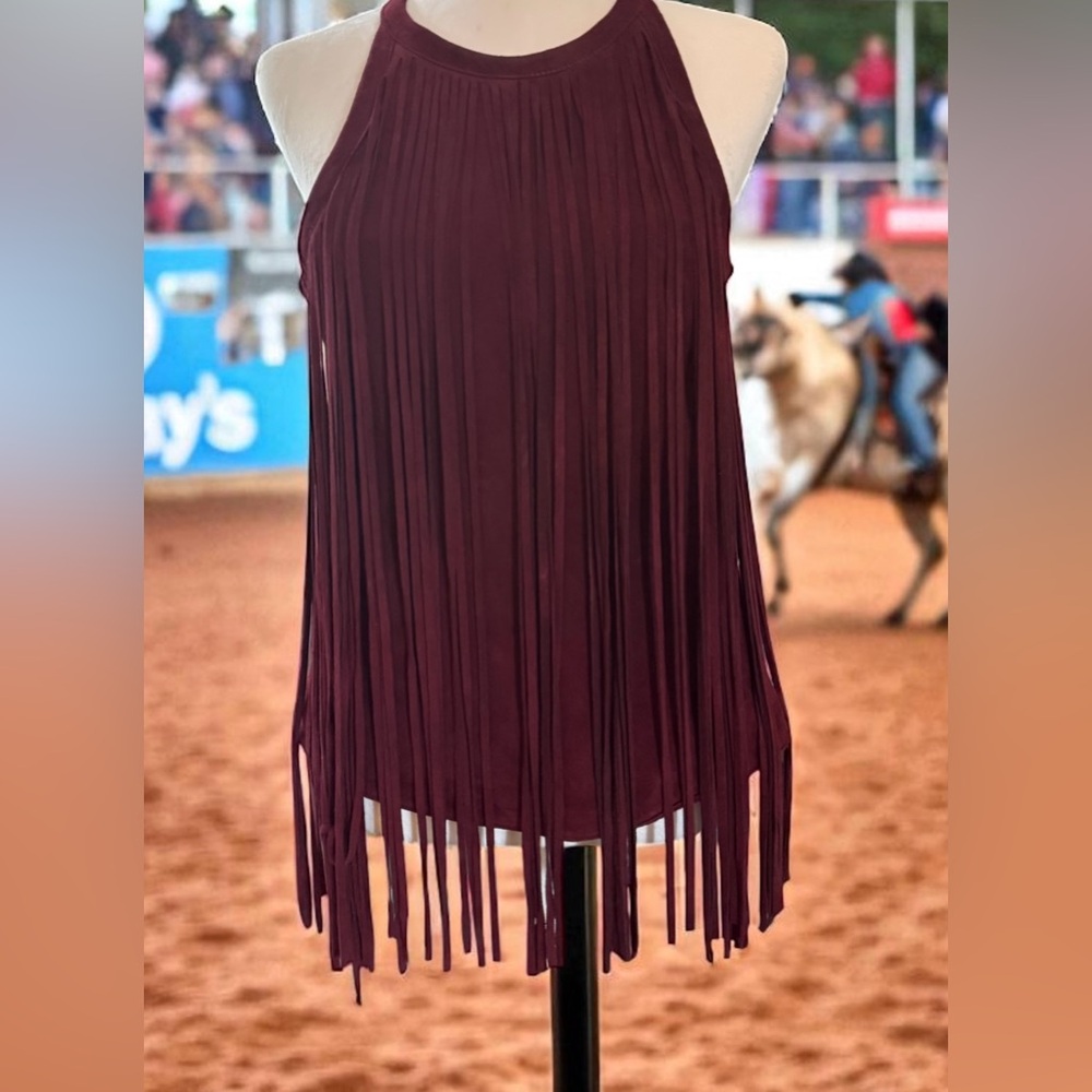 CUSP Neiman Marcus Cowboy Couture, Rodeo, Western Suede Fringe Sleeveless